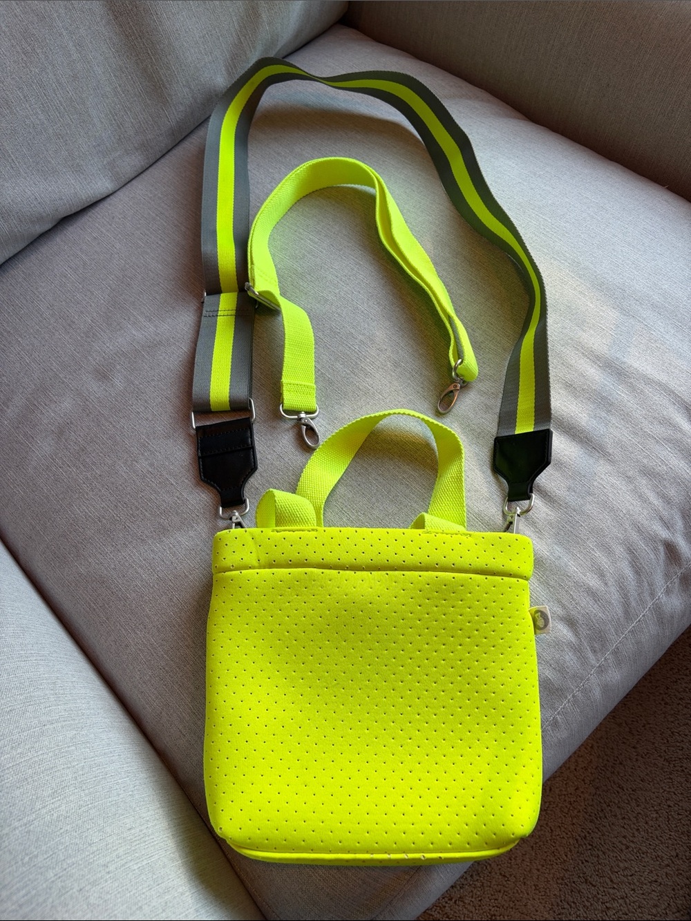 Neon Yellow Neoprene Crossbody Bag with Removable Straps